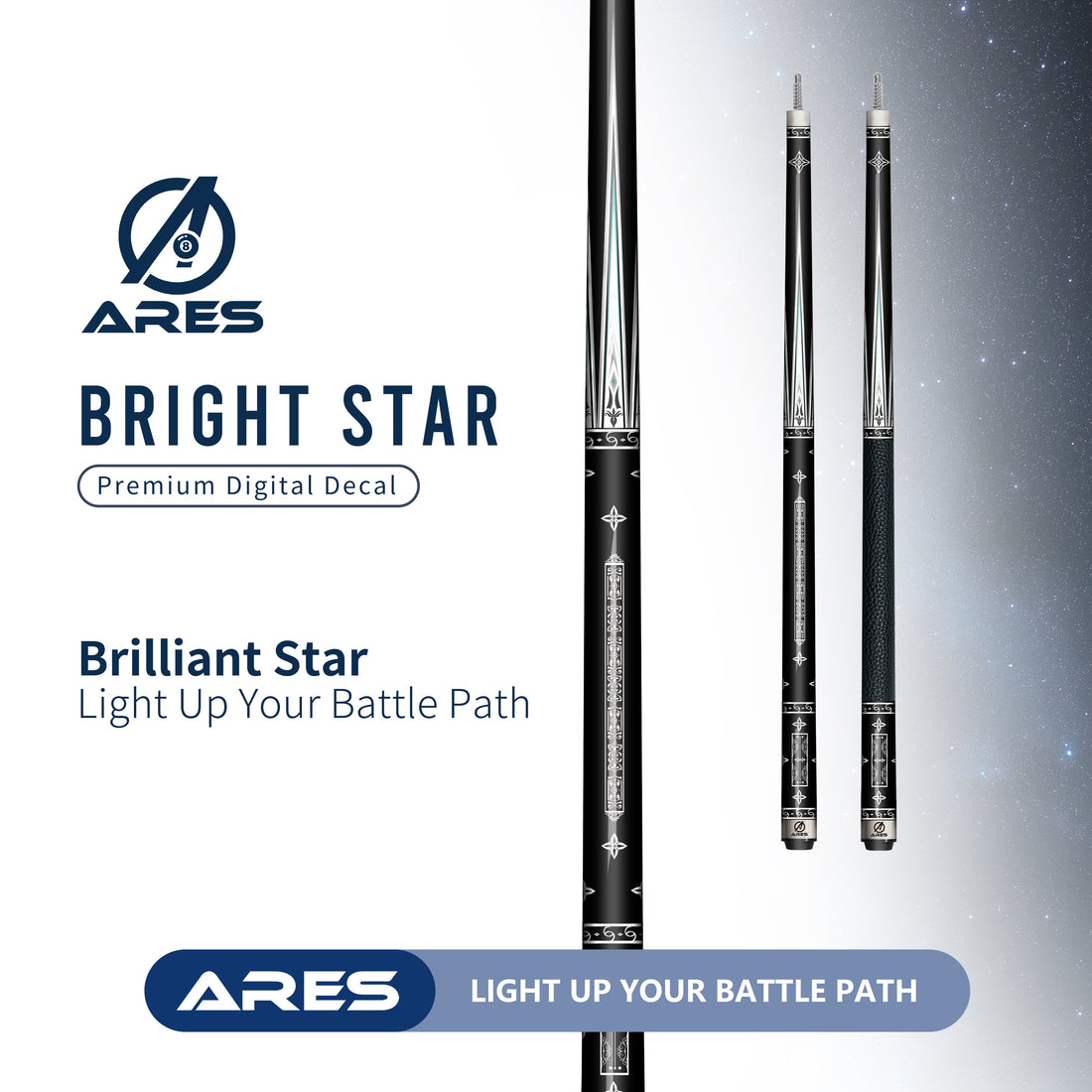 Brilliant Star: ARES CUE Top-Grade Solid Wood Leather Wrap Cue | Classic Feel Revival, Mastering the Night's Starlight